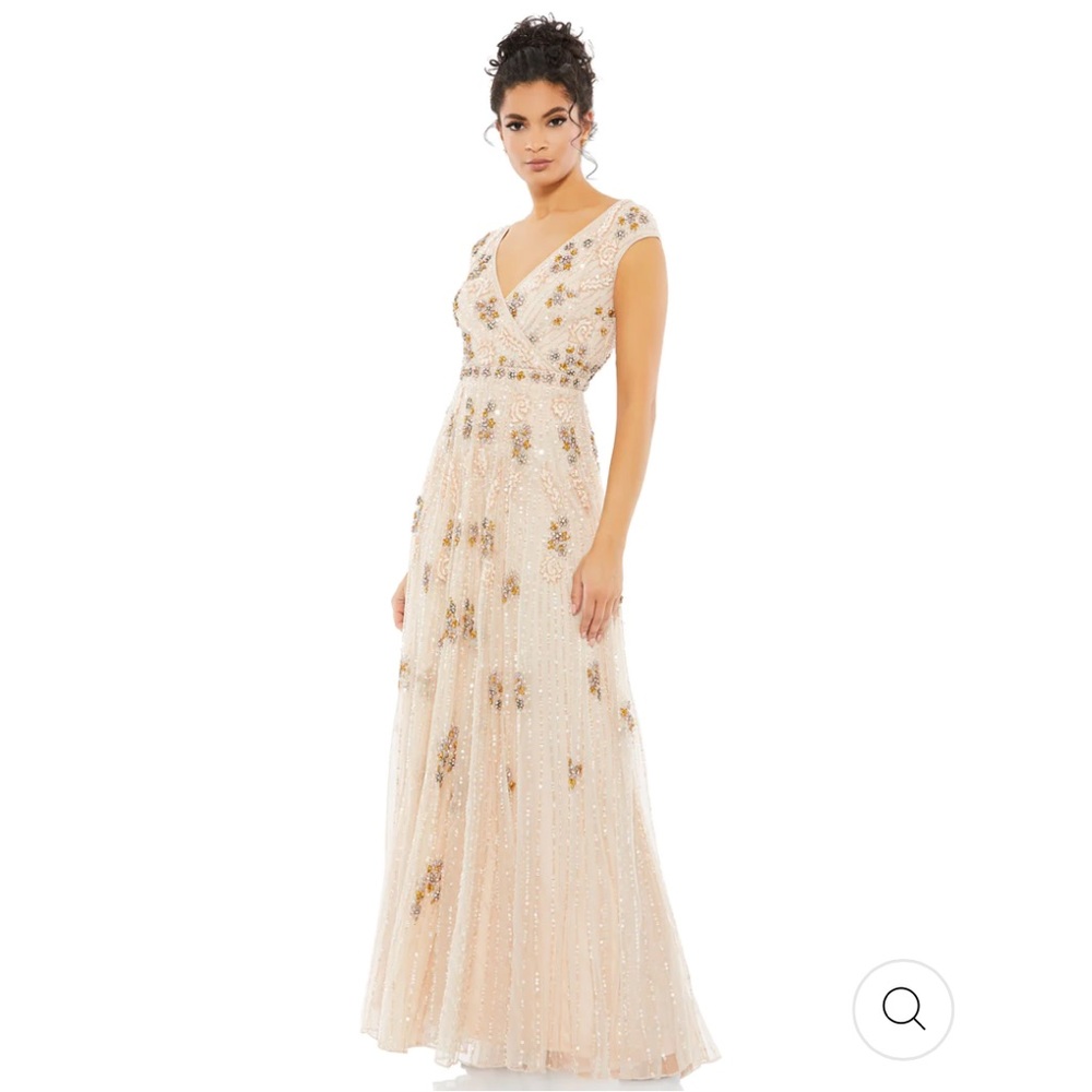 Mac Duggal Blush Beaded Sequin A-Line Gown NWT